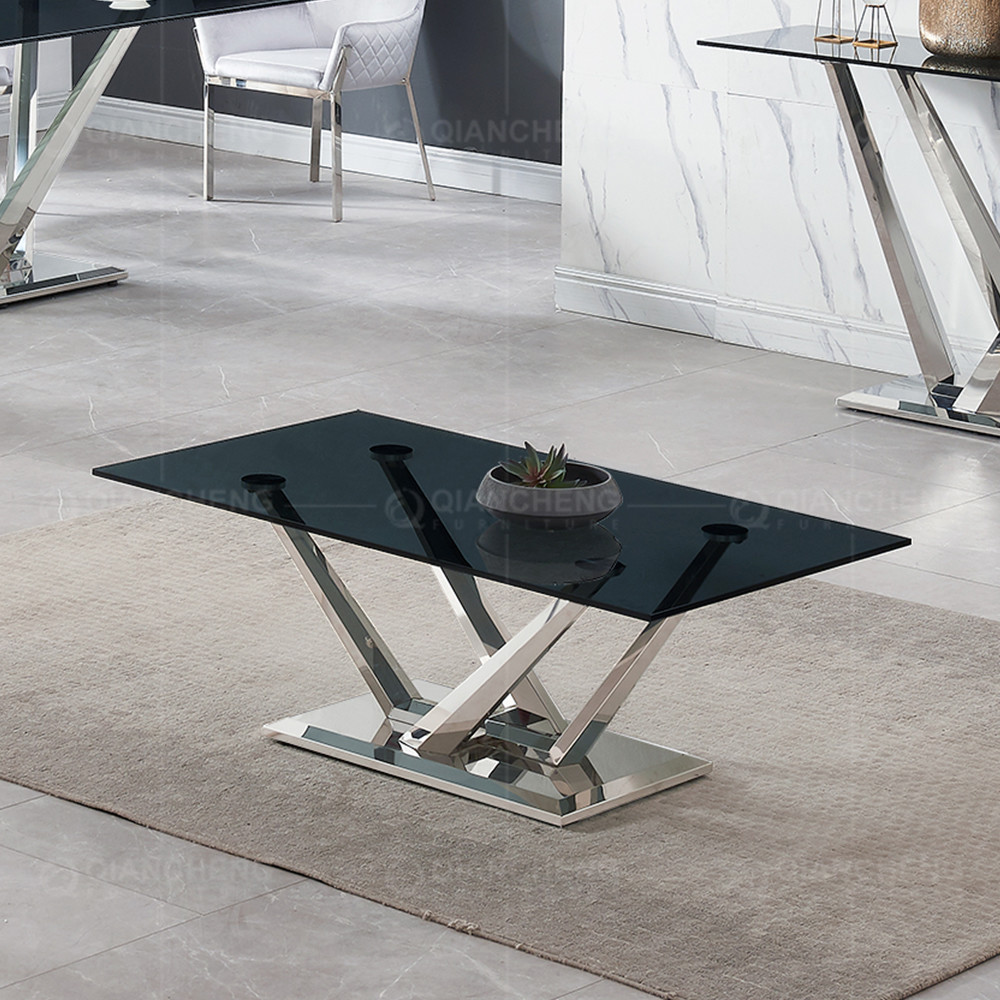 Light 50kg SS Coffee Table With Tempered Glass Top Rectangle Shape