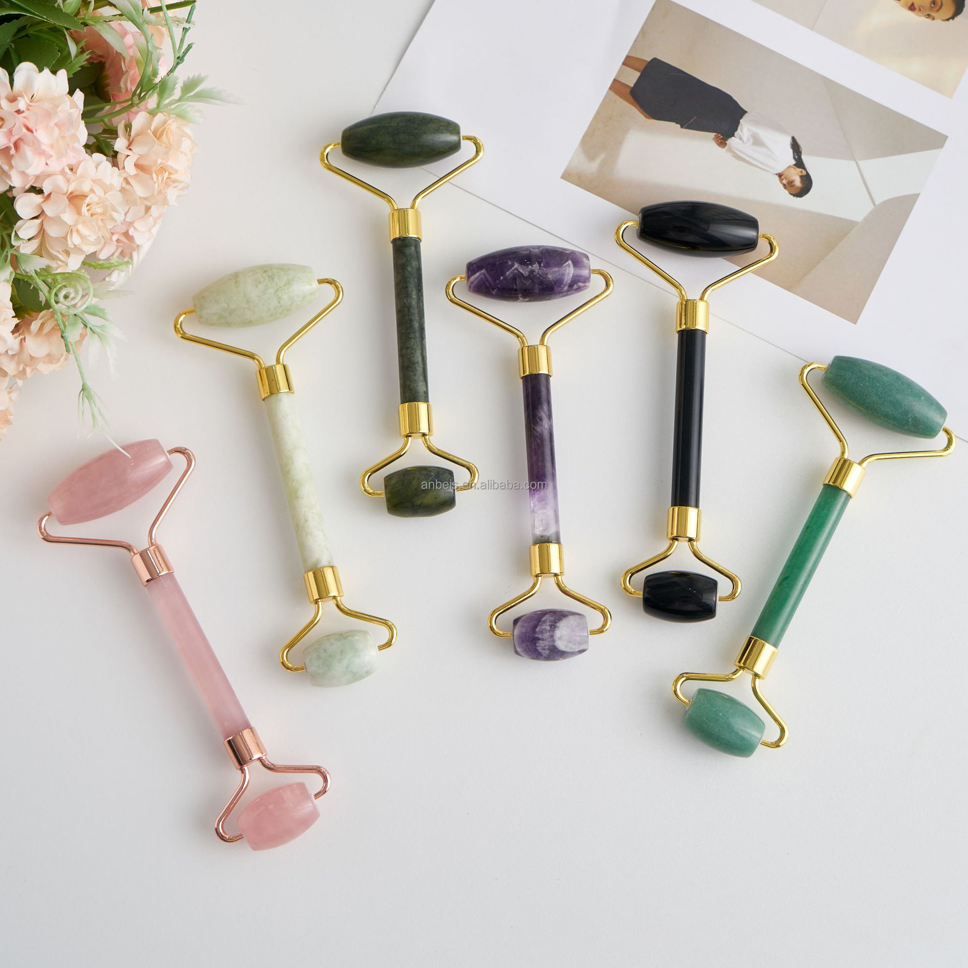 Jade Stone Rose Quartz Face Body Roller Body Guasha Tool For Massage SPA Beauty Tool