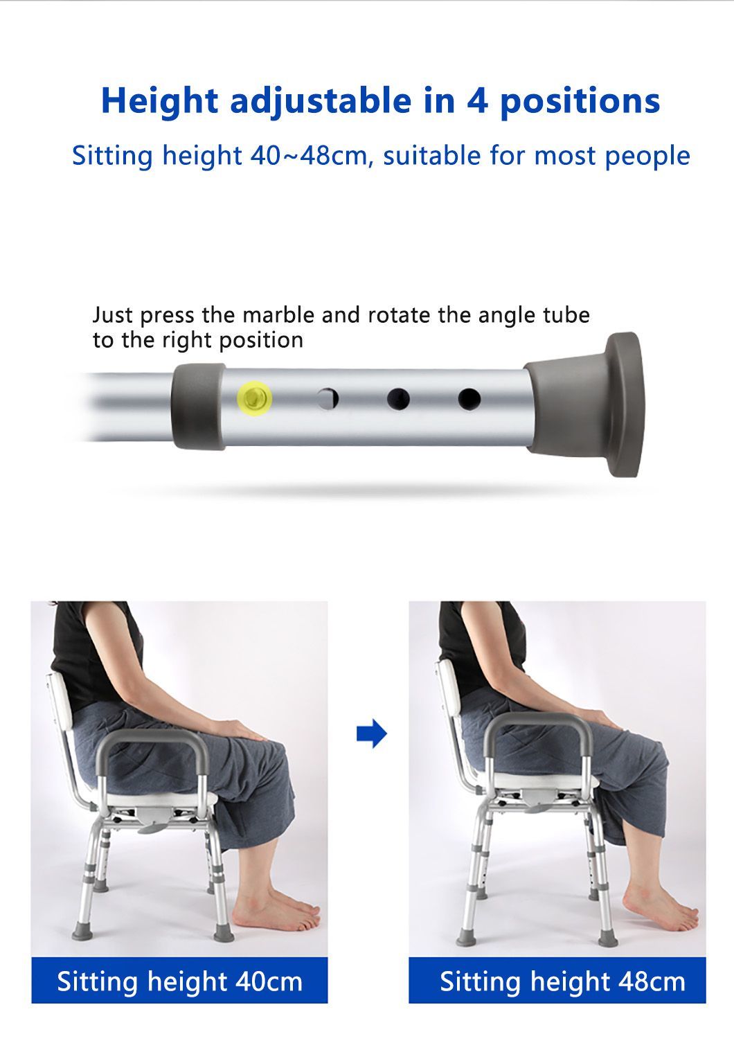 Comfortable Aluminum Lightweight 360 Degrees Swivel Shower Chair for Elderly