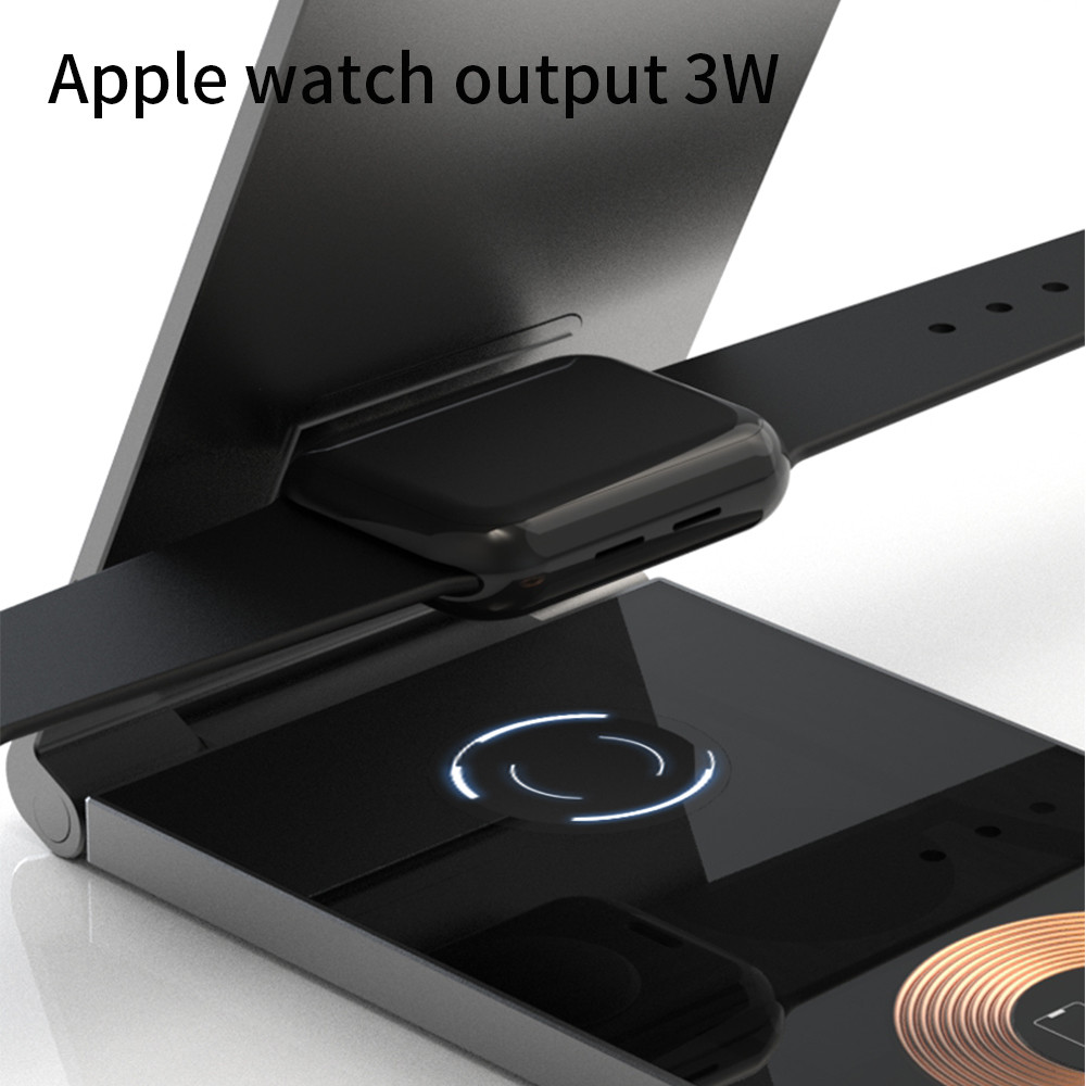 Magnetic Foldable Wireless Charger Stand 4In1 15w With Tempered Glass Face