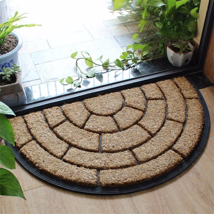 Thickness 25mm Coir Outdoor Mats Semi Circle Rubber Mold Puzzle Style