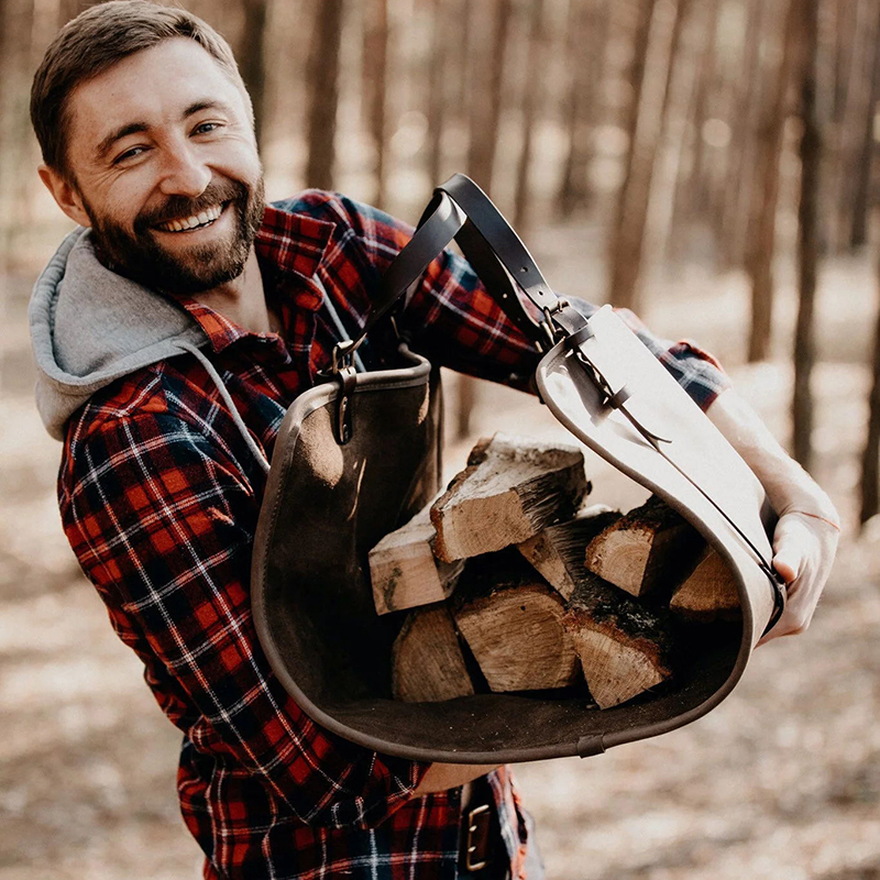 Scratch Resistant Firewood Carry Bag , Side Open Design Leather Log Bag