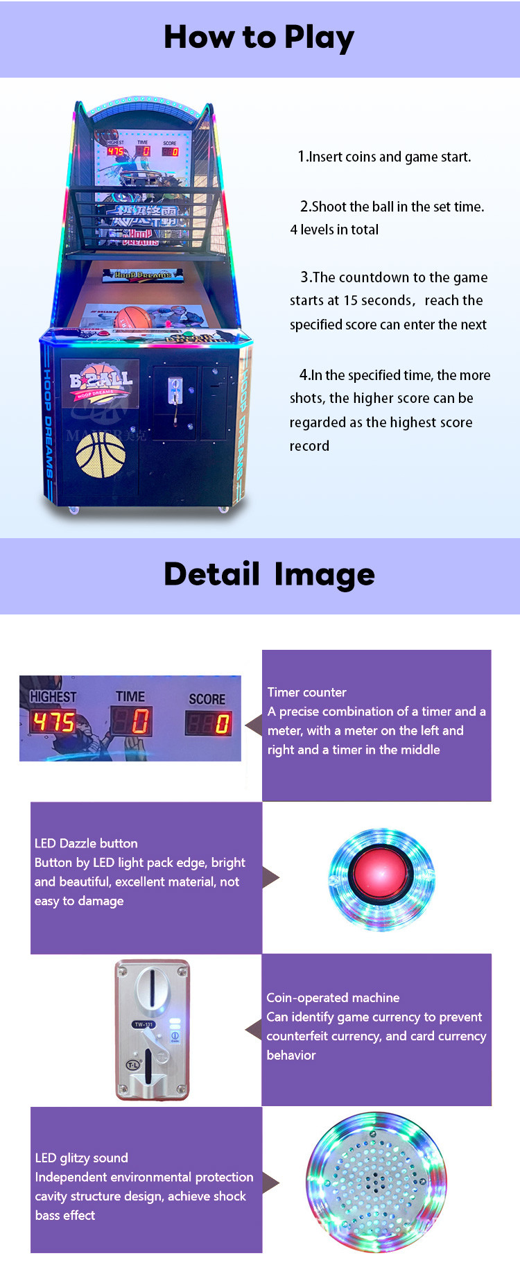 Coin Operated Indoor Amusement Center New Electronic Basketball MachineStreet Basketball Arcade Game Machine