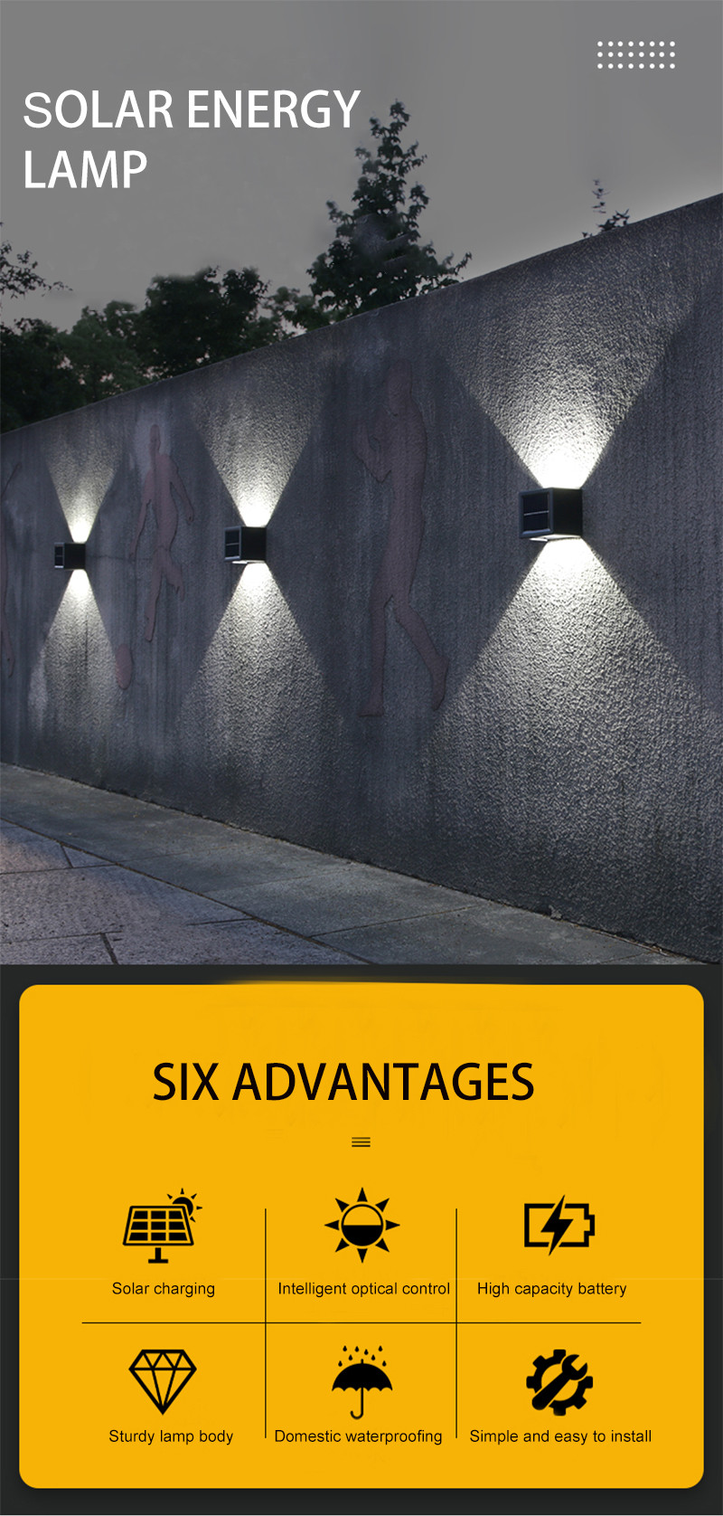 Illuminate Sun Solar Wall Light 3.7V Sensor Garden Lamp Waterproof Nordic Decor