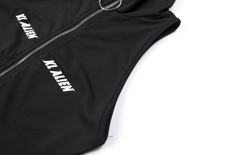 Sexy Sleeveless Bodycon Jumpsuit Turtleneck Zipper Fly Letter Print