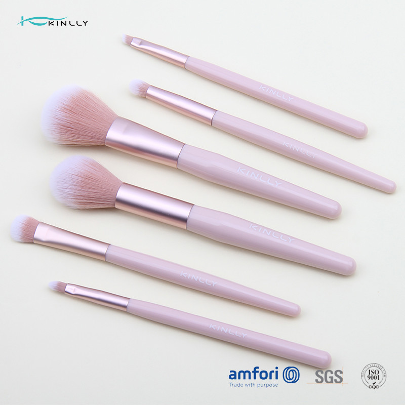 6PCS Aluminum Ferrule Pink Handle Makeup Brushes