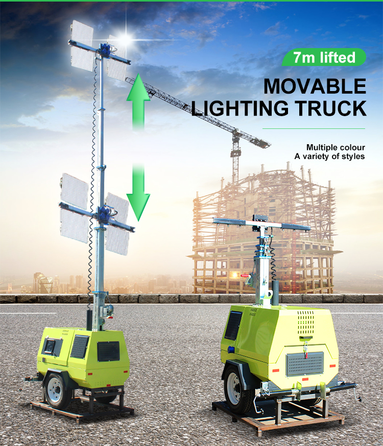 60 Ra Green Power Trailer Type Mobile Solar Led Tower Light with Dimmer Function