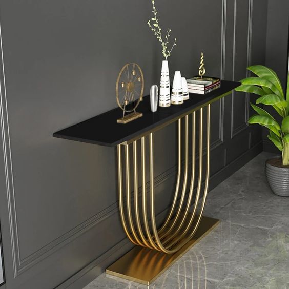Metal Entryway Hallway Console Table Multipurpose Marble Top Gold Ornate