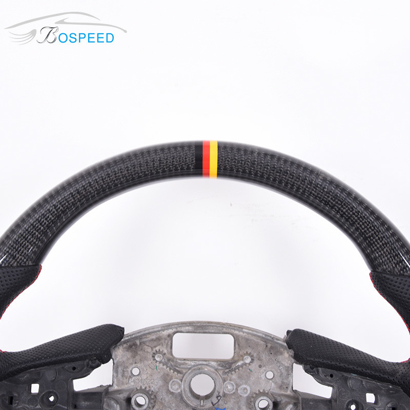 Custom Carbon Fiber Leather CT5 Cadillac Steering Wheel Sports Car Yellow Stripe