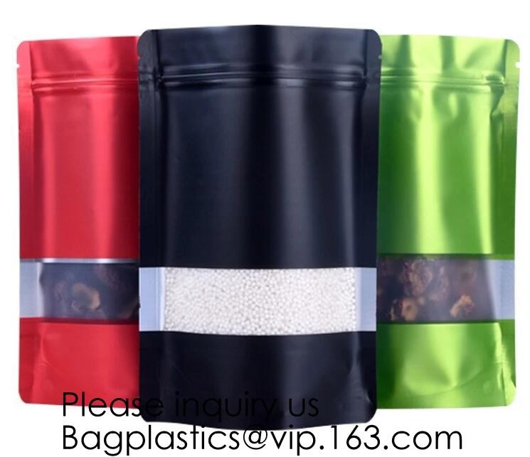 Matte Metallic Color with Frosted Window Display Stand-Up k Bags,Aluminum Foil Back - Resealable k and Heat