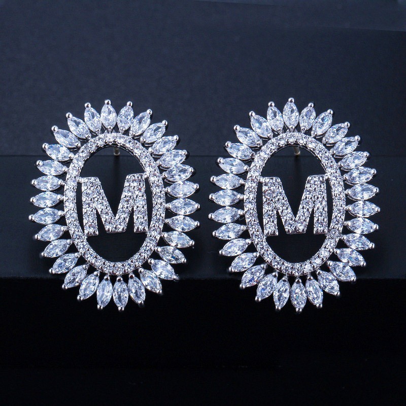 Fashion CZ Letter Earrings Jewelry Christcross-row Earrings necklace jewelry set