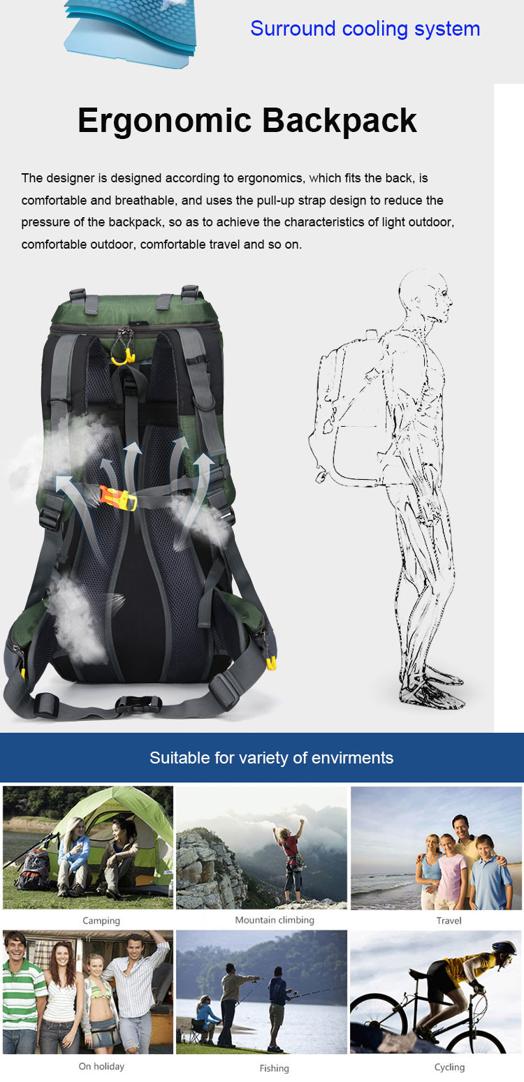 60L Lightweight Waterproof Hiking Backpack 70cm Rainproof Backpacks