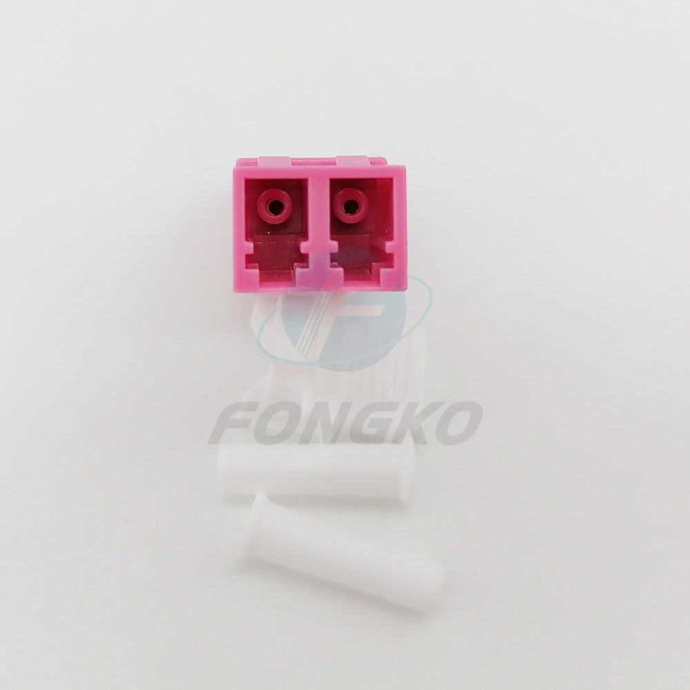 Plastic Flangeless Optic Fiber Adapter LC / OM4 Duplex Metal Shutter