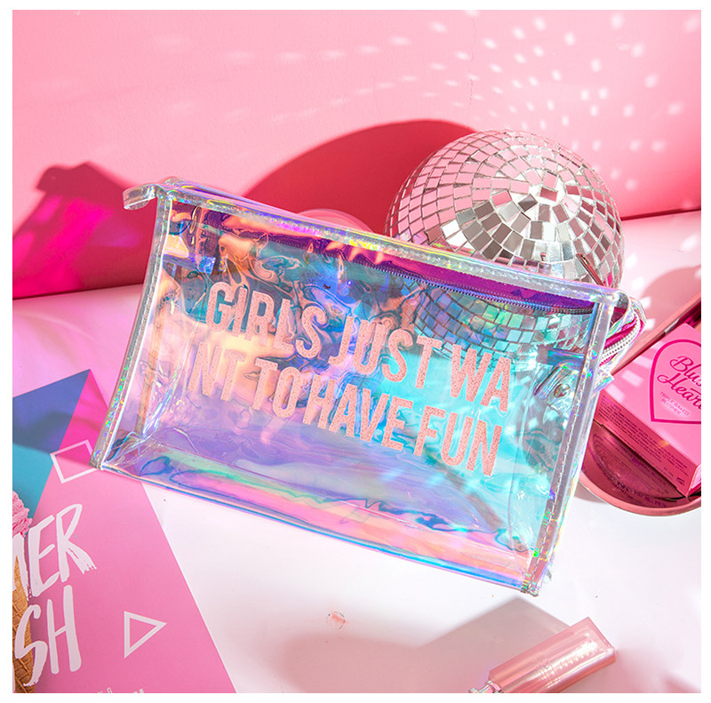 Personalized Holographic Travel Zipper PVC Cosmetic Bag