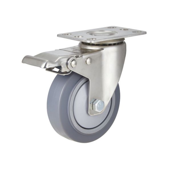 High Quality 90Kg Load Capacity Swivel Medium Duty Caster Running Wheels Stainless Steel Plate Caster Wheels