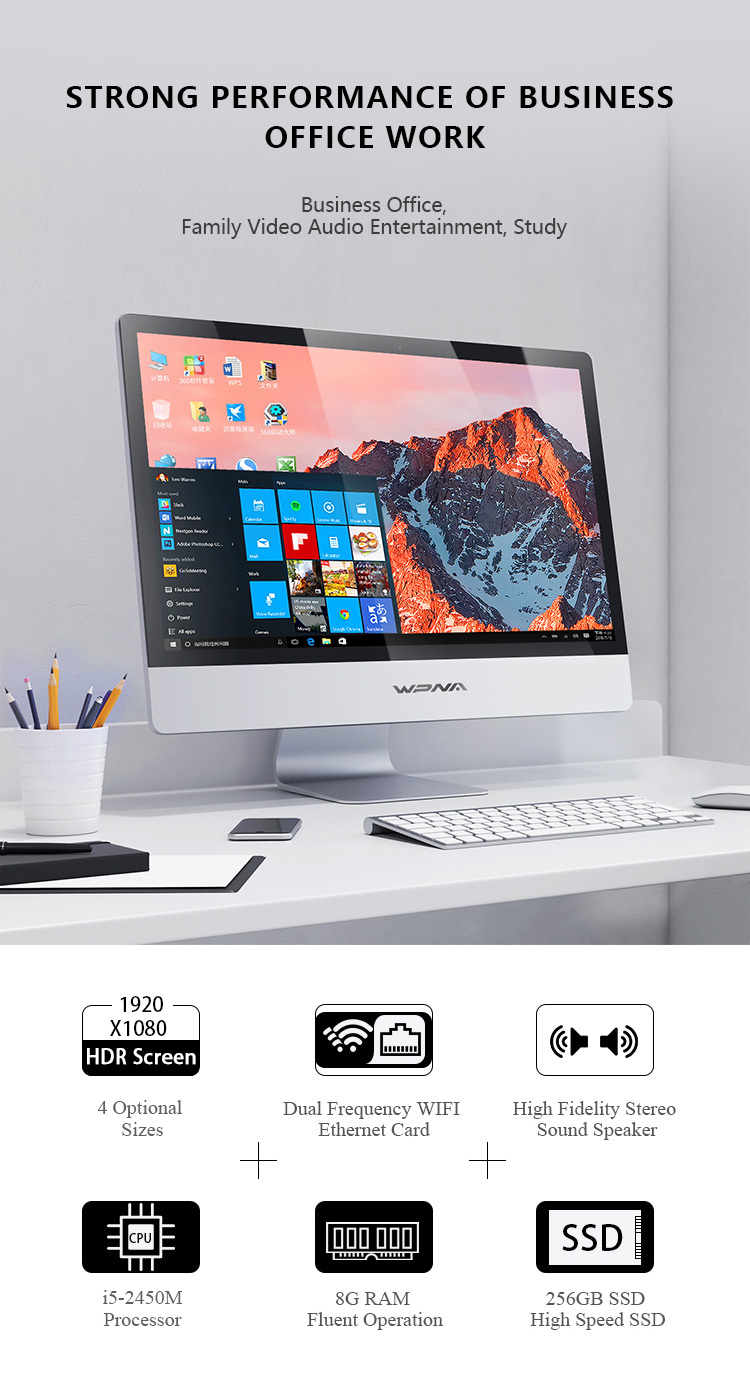All-in-One PC with Core i3/i5/i7 8GB SSD and 1920x1080 Vertical Viewing Angle 178°
