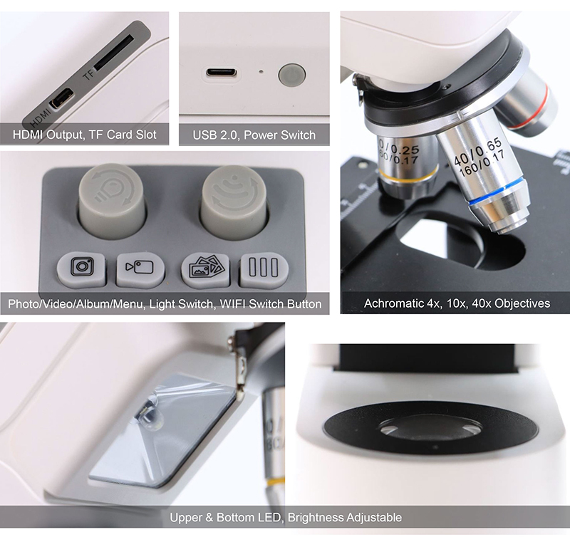 OPTO EDU A33.5130 Rechargeable Microscope With 7'' Display TF Card And Multi-Output Options