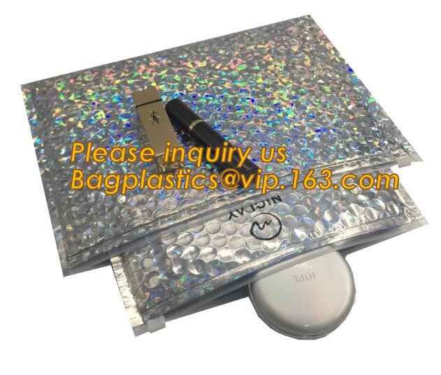 Holographic Factory Shiny gold Cosmetic bag Zipper Bubble Bag zip-lock Slider Padded Mailer metallic bubble zipper bagea