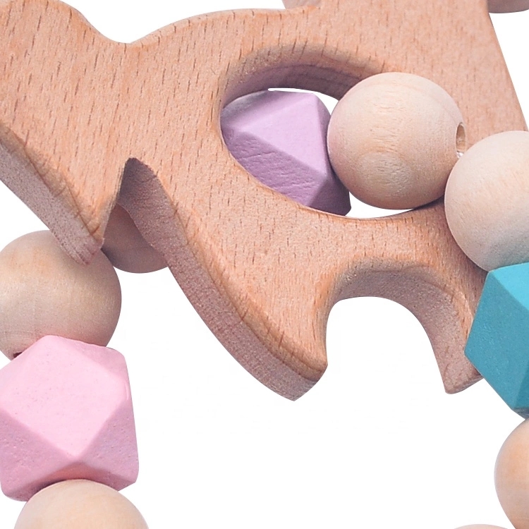 Baby Bead Silicone Wood Teether Diy Handmade Pony Shape Easy To Clean Customized