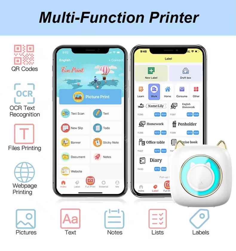 Thermal Label Pocket Sticker Printer Inkless Pocket Printer For Android IOS