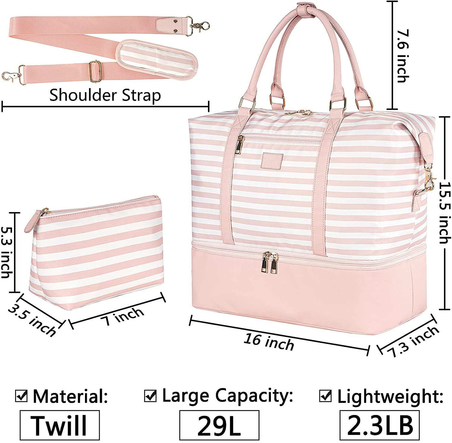 Luxury Travel Duffel Bag Women Gear Gym Sleepover Shoulder 16X7.3X15.5 Inch