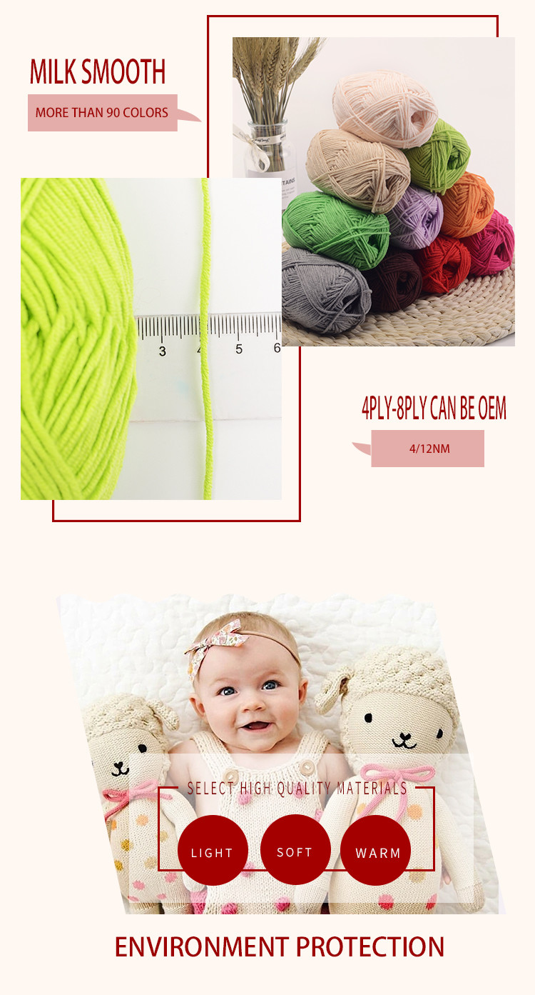 4/12NM 60% Cotton 40% Acrylic Eco-Friendly Milk Cotton Blended Yarn Various Color Hand Knitting