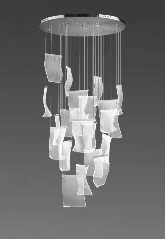 Nordic Luxury Hotel Large Big Led Ceiling Lobby Glass Pendant Chandelier Crystal Modern Atmosphere Light