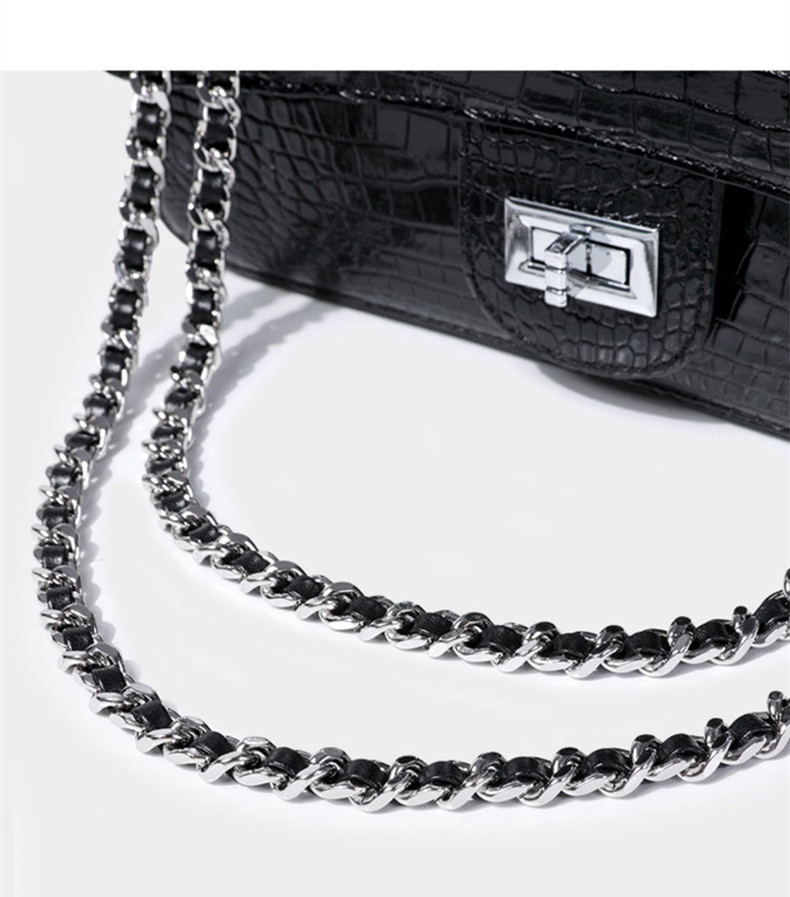 Authentic Crocodile Belly Skin Women Purse Genuine Alligator Leather Lady Flap Bag Silver Chain Female Shoulder Bag