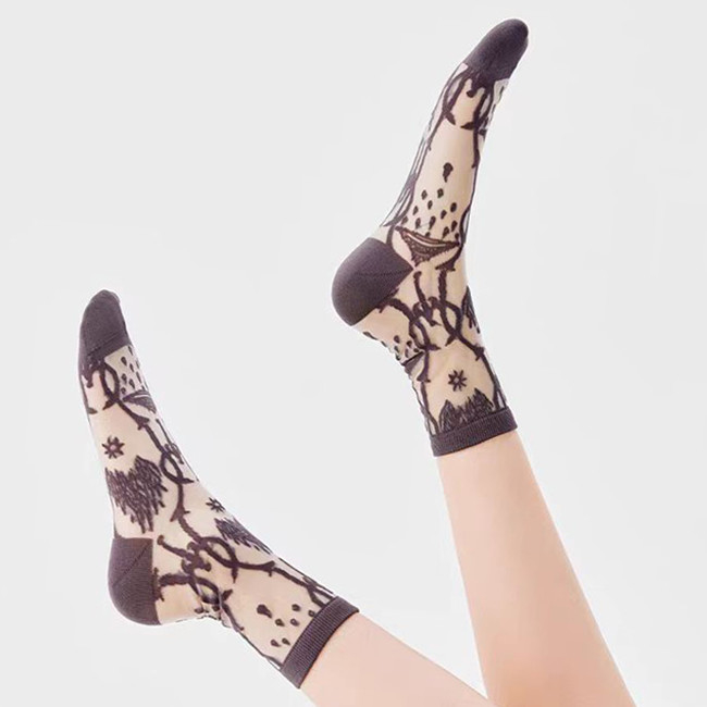 Summer Thin Custom Women Socks Transparent Glass Mesh Jacquard Crystal Silk Socks