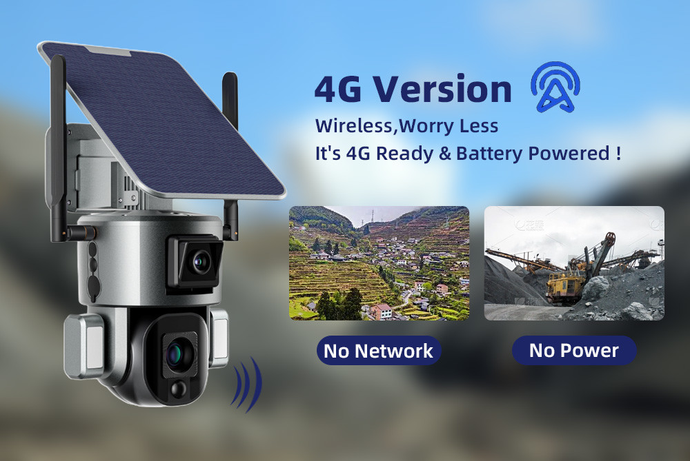4G Dual Lens Battery Security Camera 4K HD PIR Motion Detection 0.0001Lux