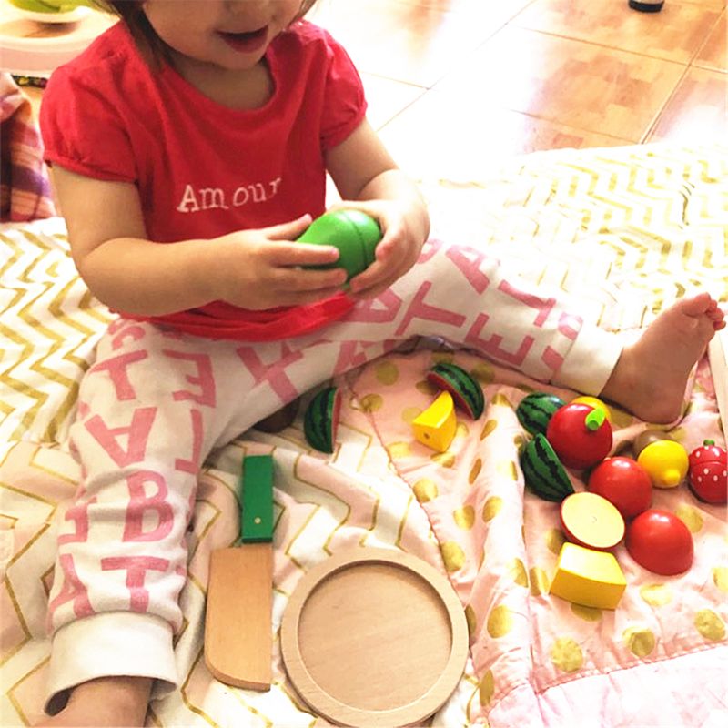 Water Paint 1.94in Wooden Fruit Cutting Set Kitchen Role Play