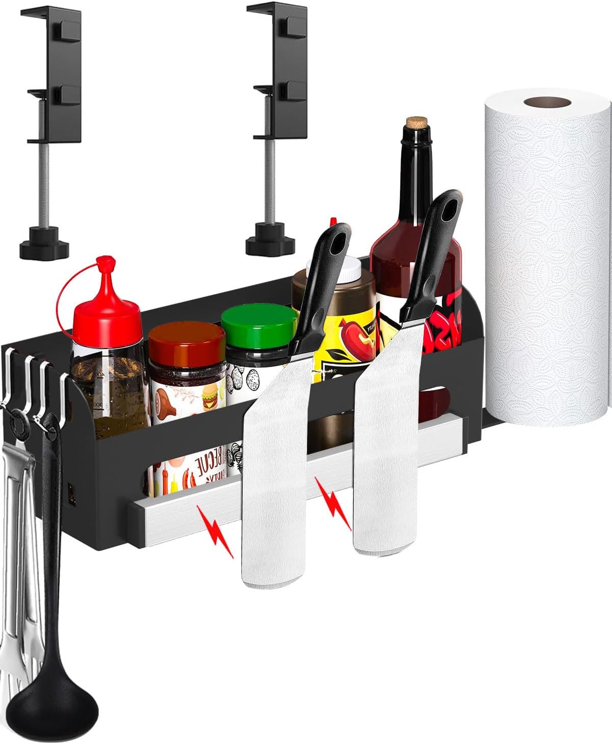 Universal BBQ Grill caddy with Paper Towel Holder Knife Holder Outdoor 28" 36" Blackstone Griddle Grill Tools Caddy Box