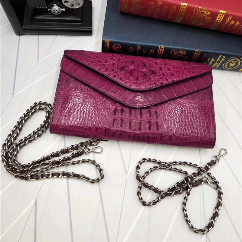 Fashion Genuine Crocodile Skin Female Women Small Envelop Purse Real Alligator Leather Ladies Single Cross Shoulder Bag