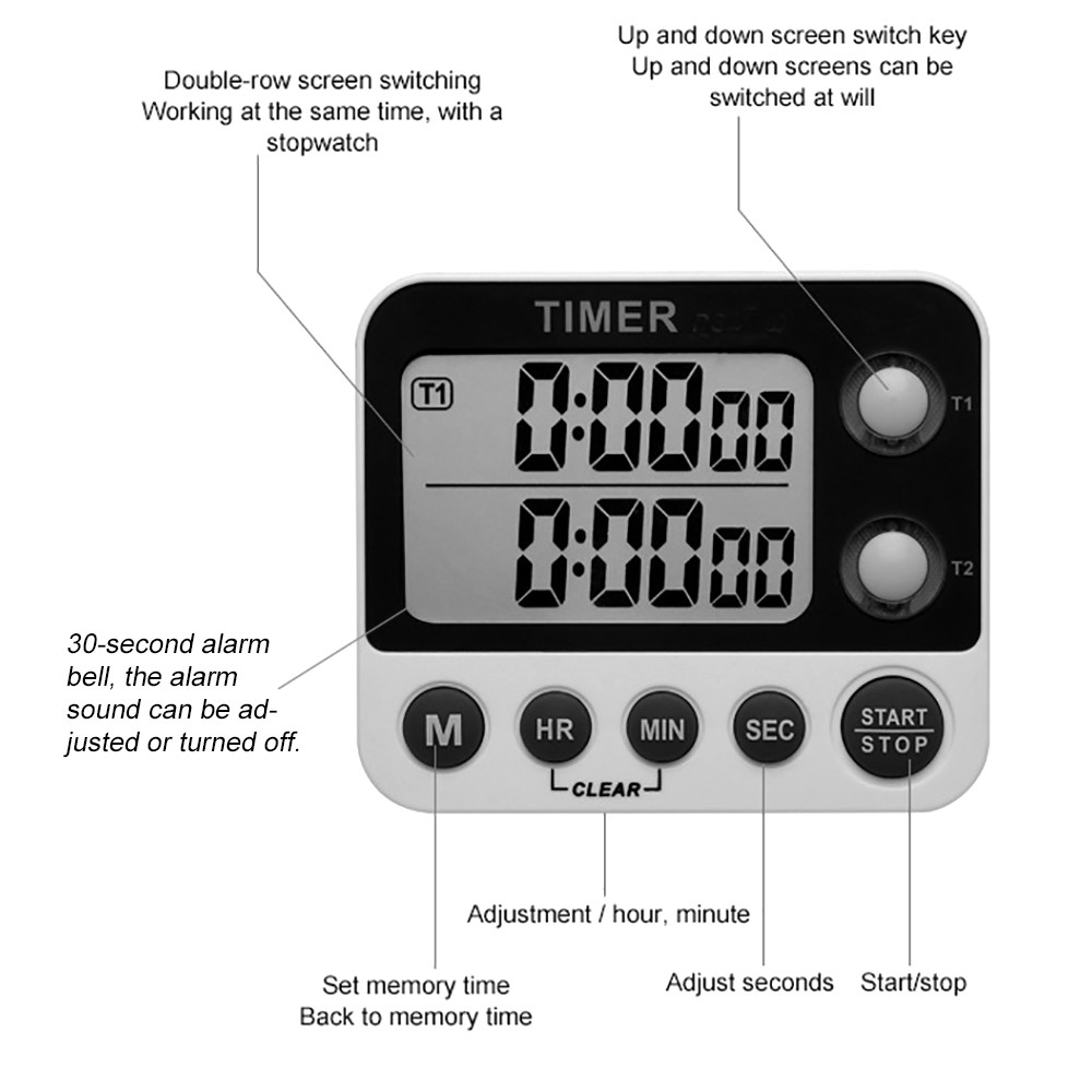 Magnetic Dual Digital Timer Cooking Countdown Timer Kitchen Baking Tools