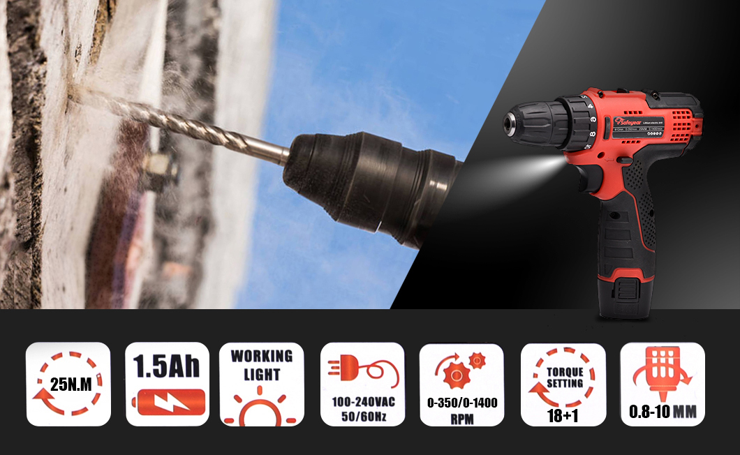 25N.M Drill Set Cordless Handheld Power Drills 12v Cordless Electric Screwdriver Set