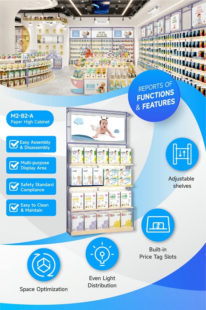 M2-B2-A Supermarket Baby Goods Section Display Cabinet with Neutral Light LED Strips and Soft Film Light Box