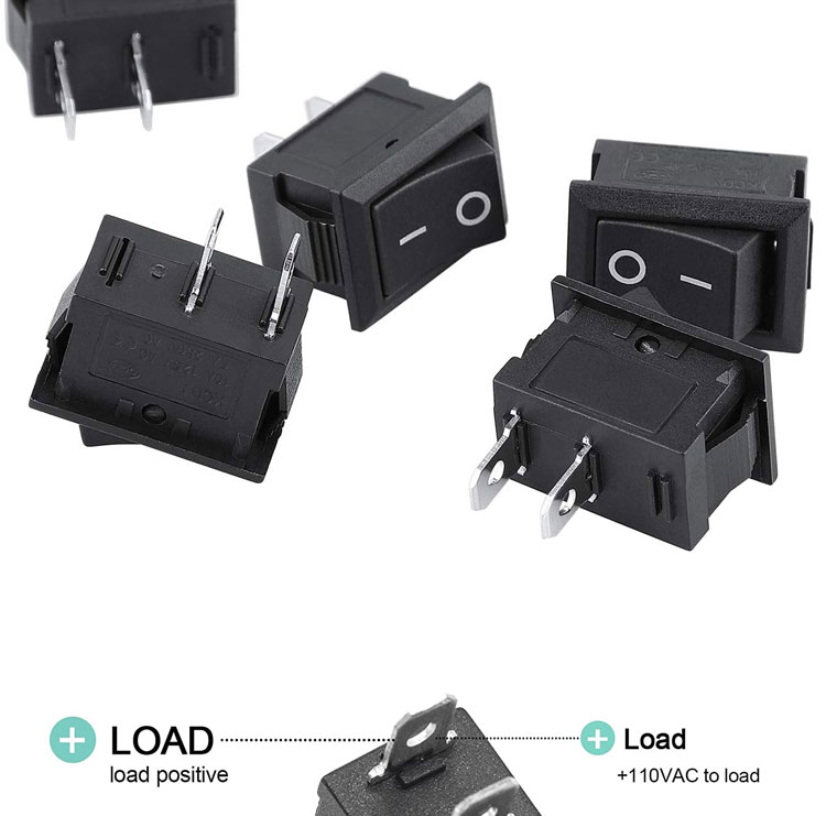 AC 6A/250V 10A/125V Black 2 Pin Position Snap in ON OFF Electrical Boat Rocker Switch