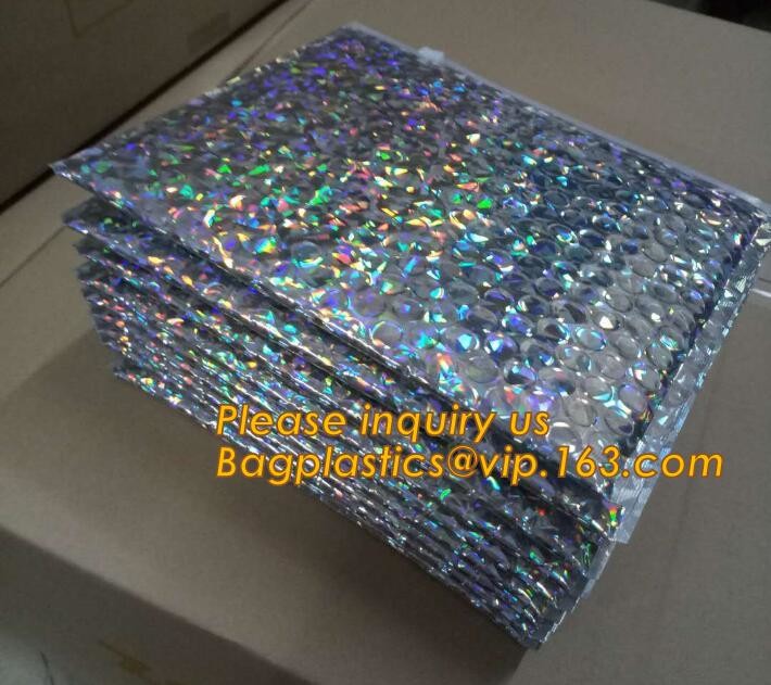 Holographic Factory Shiny gold Cosmetic bag Zipper Bubble Bag zip-lock Slider Padded Mailer metallic bubble zipper bagea