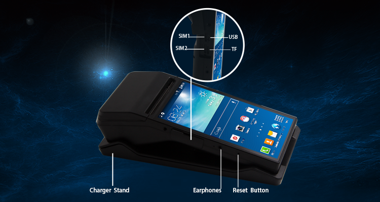 8G EMMC Storage 7'' IPS HD Display Portable POS Payment Kiosk A7 with 80mm Built-in Thermal Printer