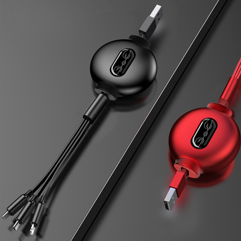 3A Max Current 1.2m Retractable USB Extension Cable 3 In 1 Multi Port