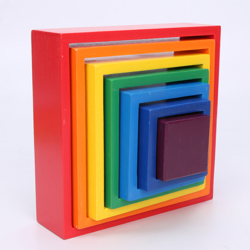 Brown 18cm Rainbow Wooden Building Blocks Toy Creative Educational