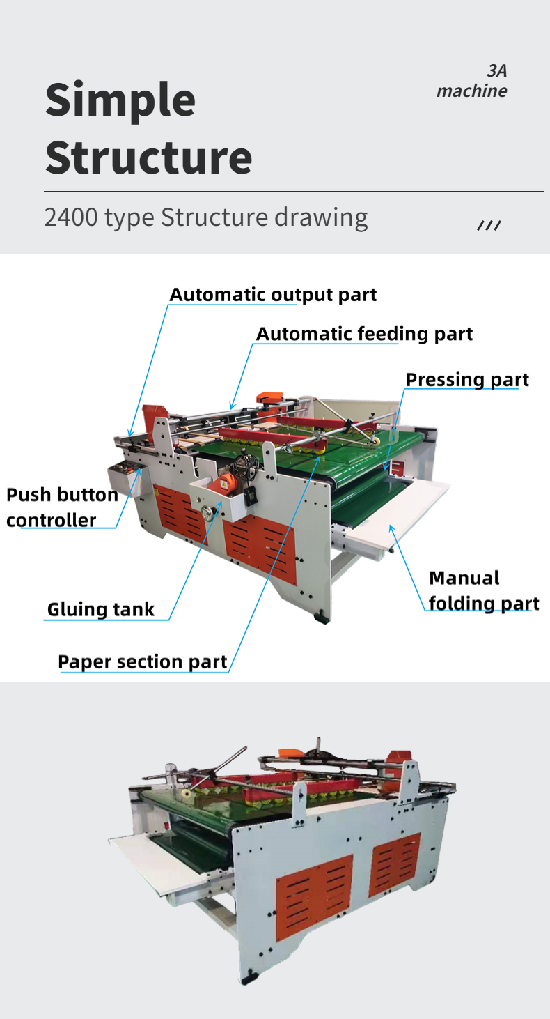 1600 KG Capacity CQT2400 Semi Automatic Folder Gluer for Corrugated Box Gluing Machine