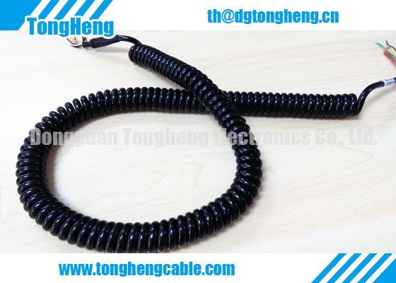 Glossy Black PUR Jacket Customized Retractable Spring Cable High Resilience Force