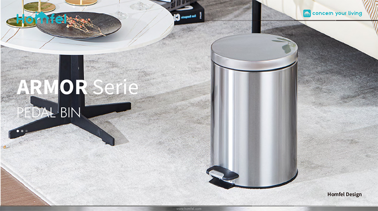 Kitchen Household Bowl Lid Trash Can With Soft Close Capacity 3L/5L/12L/20L/30L Stainless Steel Foot Pedal Structure
