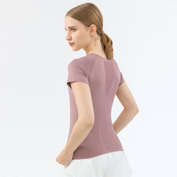 Summer Mesh Stitching Yoga Short Sleeve Nylon Sports Fitness T Shirt Women