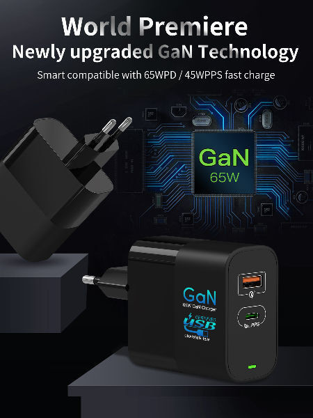PC fireproof USB-1A2C high quality 65W GaN PD fast charger for phone