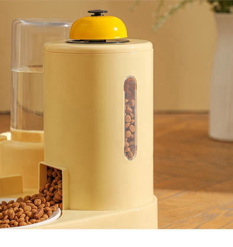 Automatic Cat Feeding Water Feeder Three-in-One Water Dispenser Ceramic Bowl for Cats and Dogs with Bell