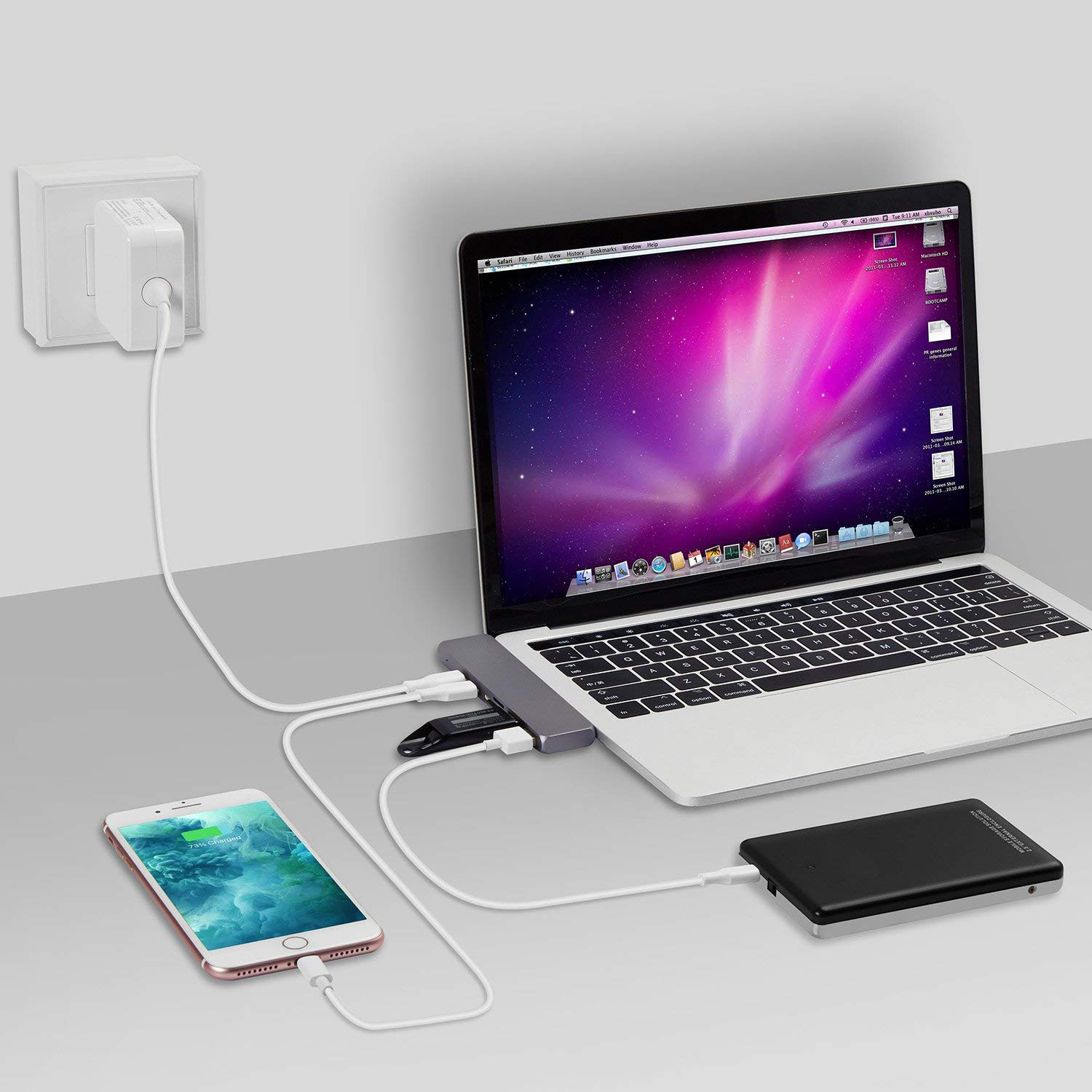 USB C HUB Adapter USB C Thunderbolt 3 Hub Adapter MacBook Pro 13 15 Inch 2016 2017 2018 7 in 1 Multi Port Micro SD Card