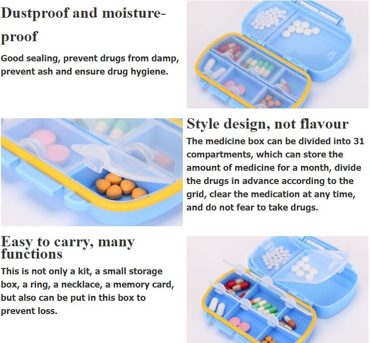 28 compartment column shape plastic pill storage box with pill crush box, Conventional eco-friendly 4 grids plastic trav