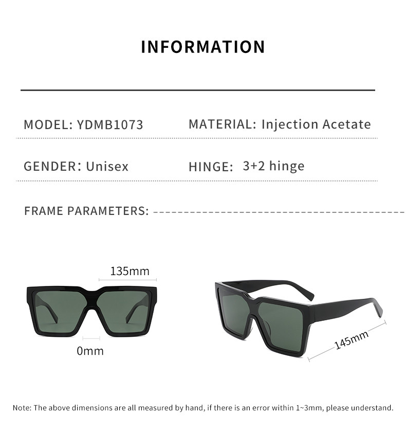 Big Square Acetate Sunglasses Block UV , 145mm Rectangular Frame Sunglasses